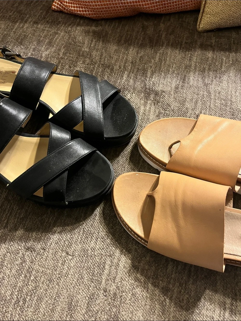 Bundle alert! Naturalizer Black Sandals & Eileen Fisher Tan Slide Sandals